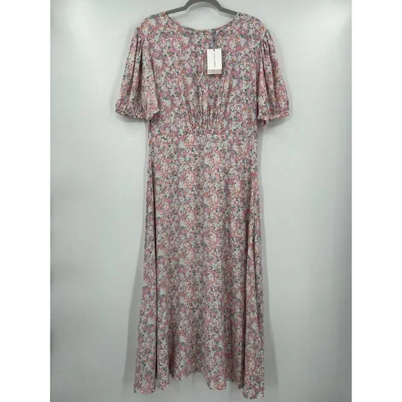 Faithfull the Brand Women's Beline Midi Dress Vionette Floral Pink sz XL/US 10 - Picture 1 of 12